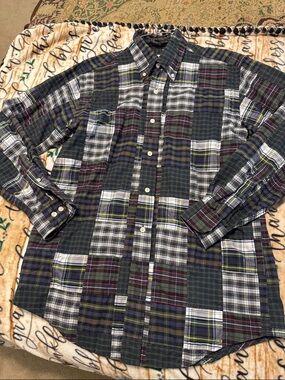 Brooks Brothers madras plaid patchwork button down. Men’s medium.